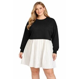 Ugerlov Womens Oversized Sweatshirt Mini Dress Black and Ivory‎ Large Casual